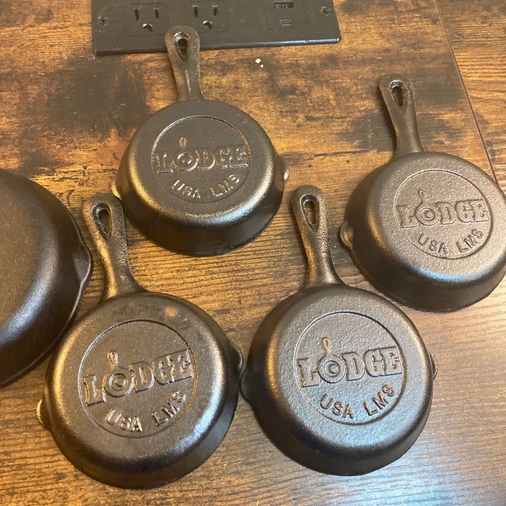 Lodge Cast Iron Mini Skillet 5 Piece Bundle USA LMS H5MS Black Skillets